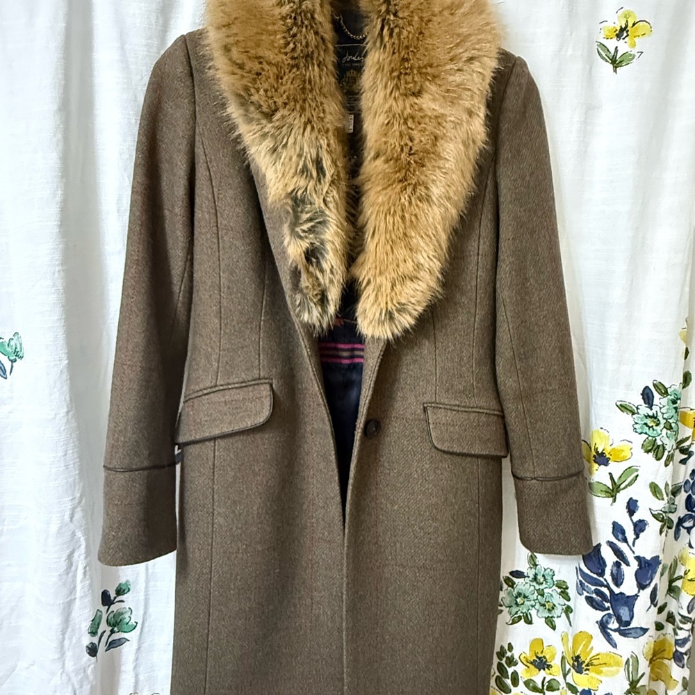 Joules Black Coat with Faux Fur Trim